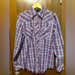 WESTERN button down 16/35 plaid with pearlescent buttons